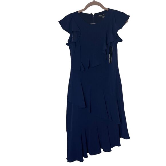 Maggy London Crepe Asymmetric Sheath Dress, Navy, Women's 4 - Picture 2 of 10